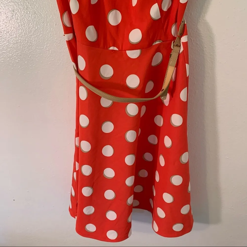 Dress Barn Fit & Flare Dress Orange Polka Dots - Image 4