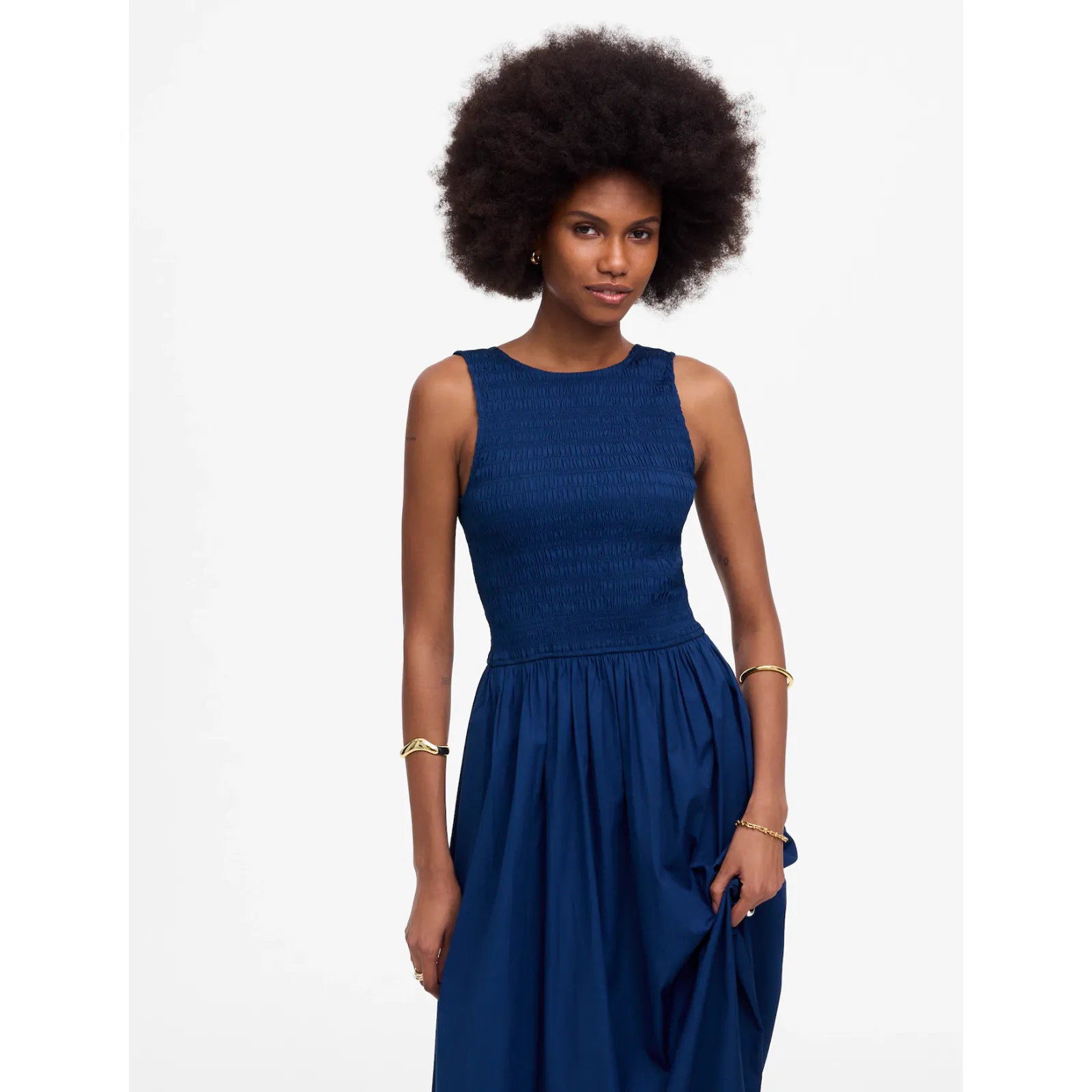 Madewell The Melody Scoopback Smocked Midi Dress Blue Moon A Line XL NWT - Image 2