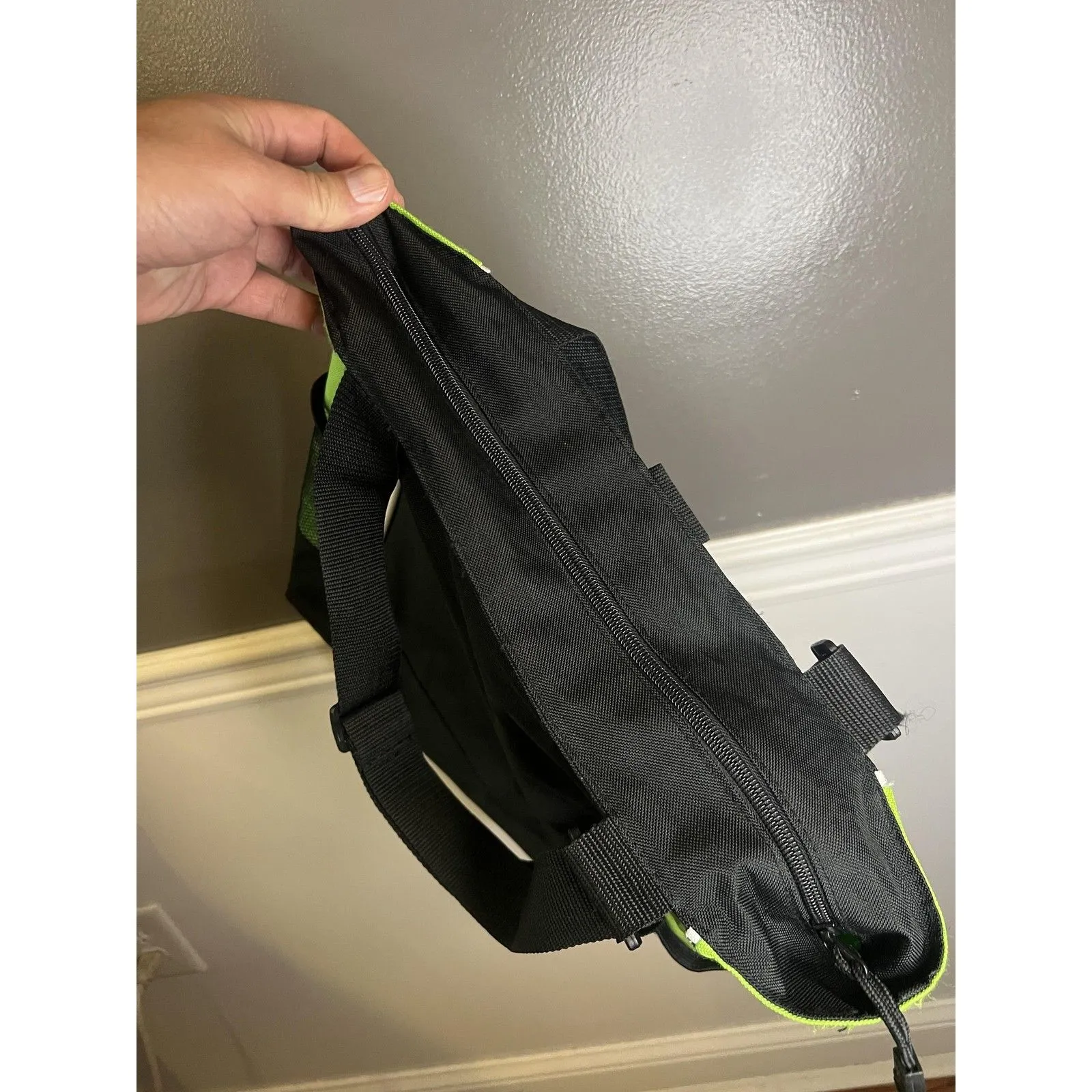 Port & Company Tote Bag Black Green Zip Top Mesh Pockets Shamrock Clover Irish - Image 9