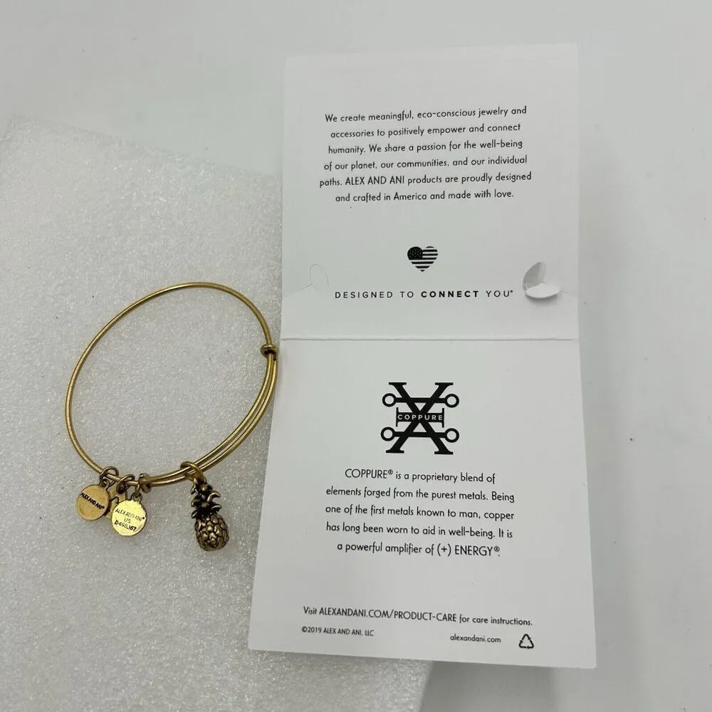Alex And Ani Bangle Bracelet Crystal “Welcome” Pineapple Goldtone - Image 3