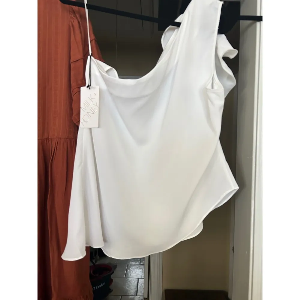 One Shoulder Top White Rose Accent Party‎ Cocktail Asymmetric Large - Image 6