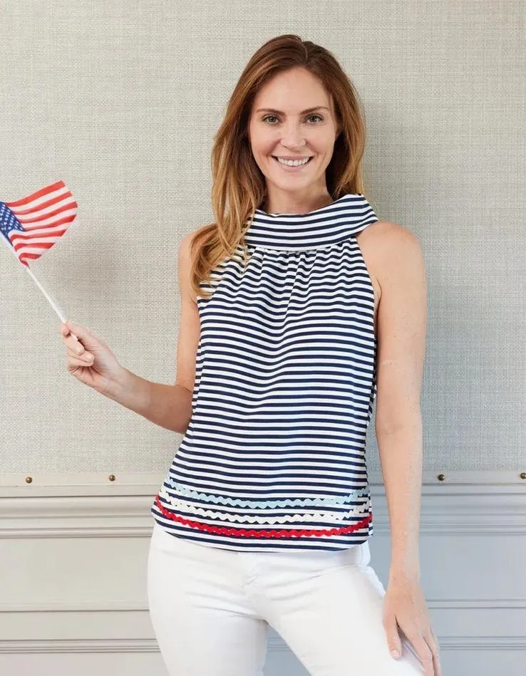 Sail to Sable Navy & White Stripe Cowl Neck Top Tuckernuck Sz XL - Image 2