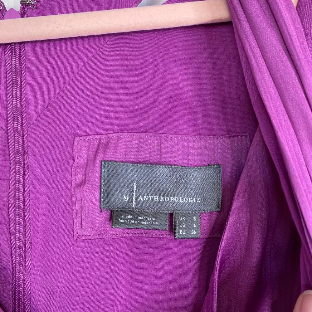 ANTHROPOLOGIE V-Neck Vibrant Mini Dress Orchid Purple Size 4 Satin - Image 7
