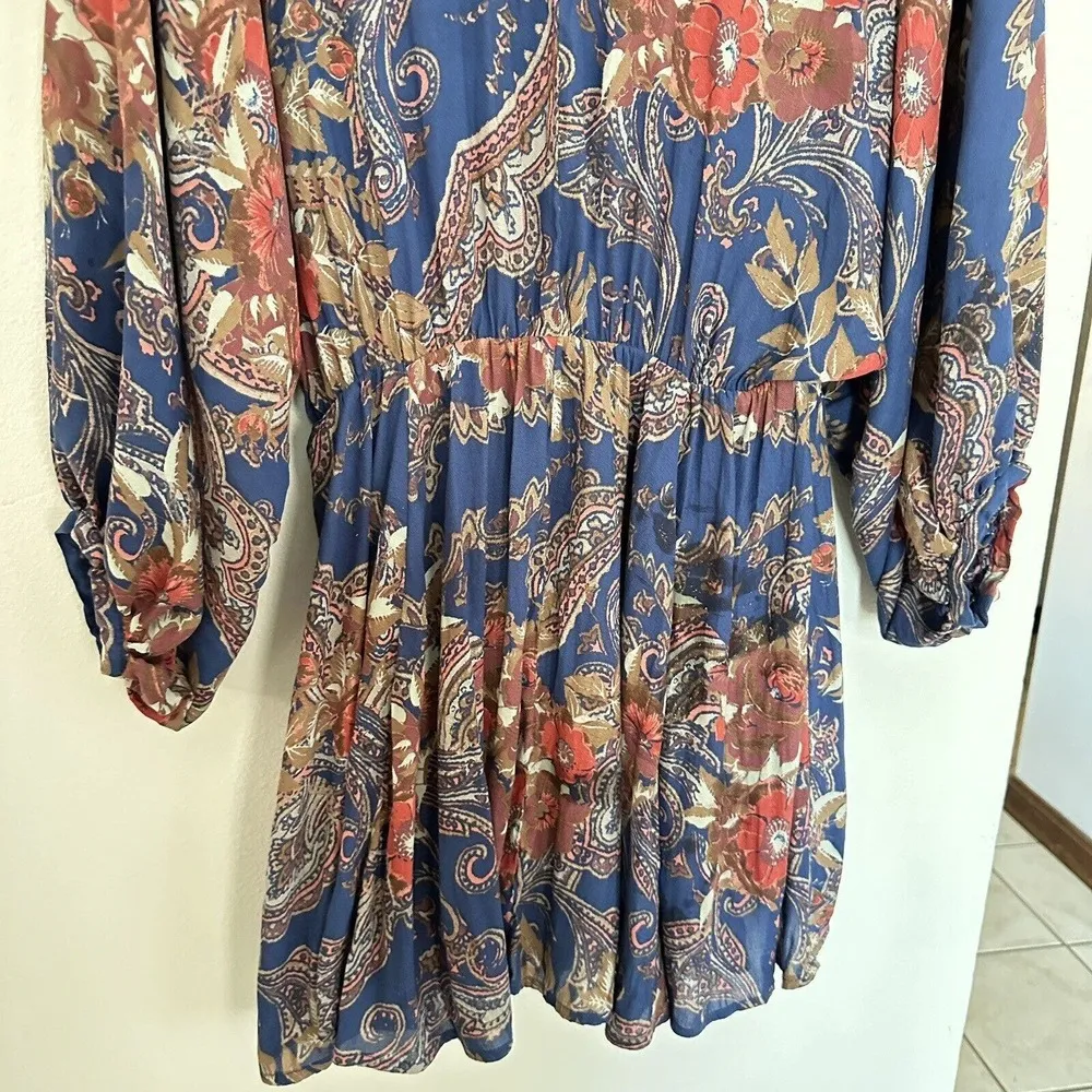 Free People High Plains Tunic Dress Size Small Blue Vintage Floral Print Boho - Image 14