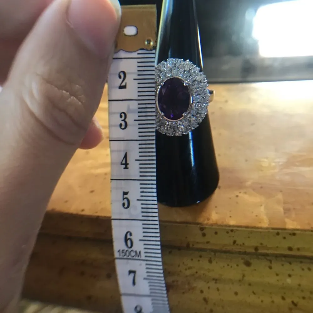 Natural Amethyst Sterling Silver Cocktail Ring Size 6 Purple - Image 7