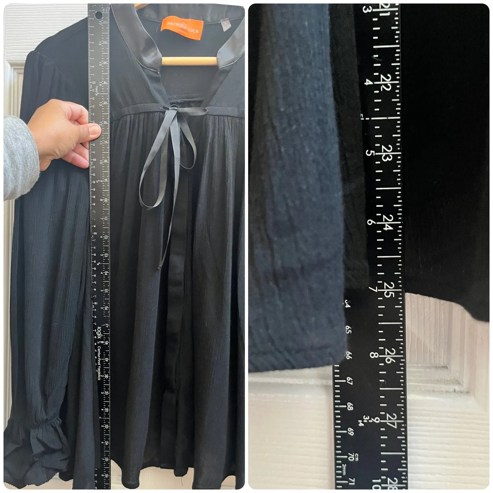 Patrizia Luca Black Flowy Poet Sleeves Hidden Button Up Blouse Size Small - Image 10