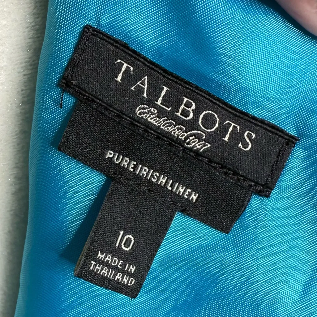 Talbots Pure Irish Linen Blue Midi Dress W/ Belt Women’s Size 10 Lined - Image 6