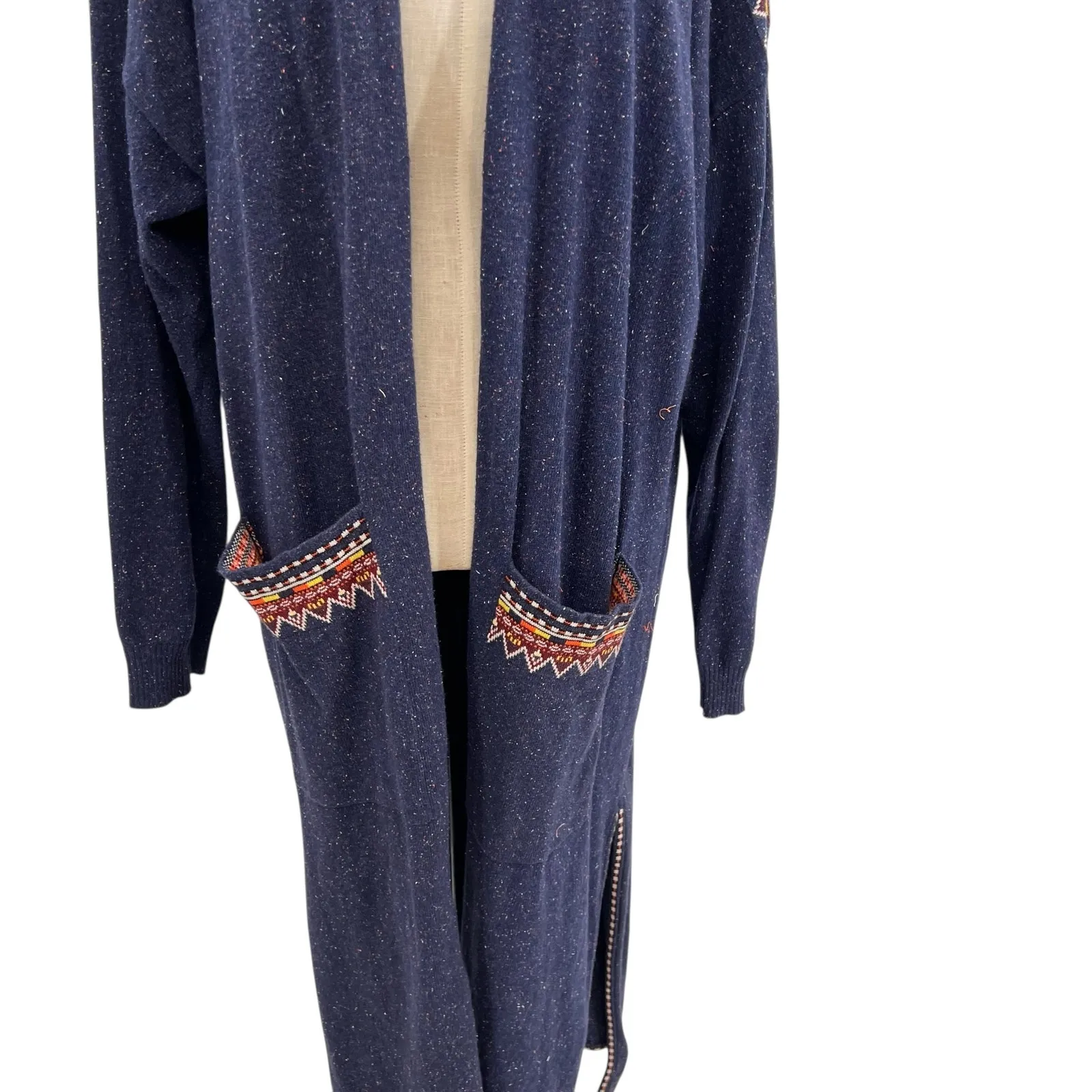 Soft Surroundings Aztec Embroidered Duster Cardigan Sweater Blue Plus Size 2X - Image 6