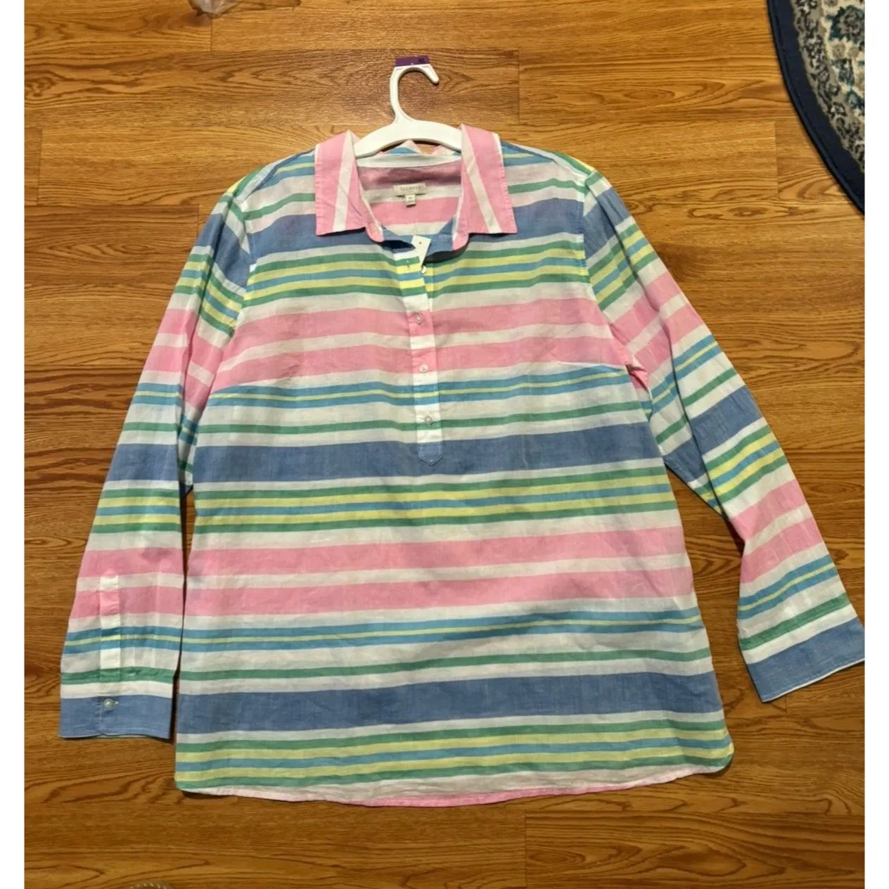 Talbots Size XL Beach Club Stripe Popover Blouse in Blue/White Cotton New Tunic - Image 10