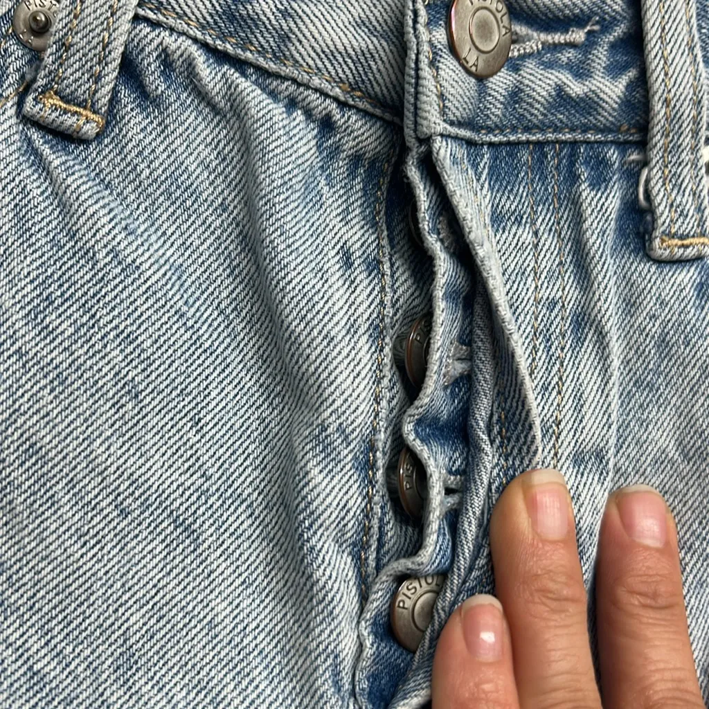 Pistola Women's Frayed Hem Jean Shorts - Light Blue, Distressed Shorts, Button - Image 7