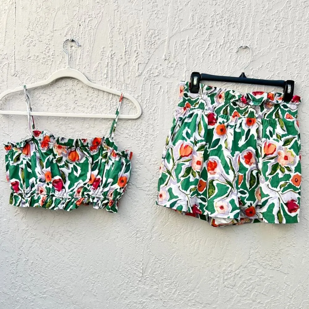 English Factory Floral Print Crop Top &High Rise Shorts Set Green Women's Medium - Image 2