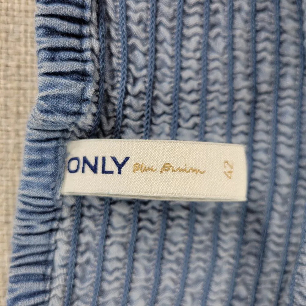 ONLY Blue Denim Womens Hermione Dress Size 42 Off-Shoulder 3/4 Sleeve Smocked - Image 2