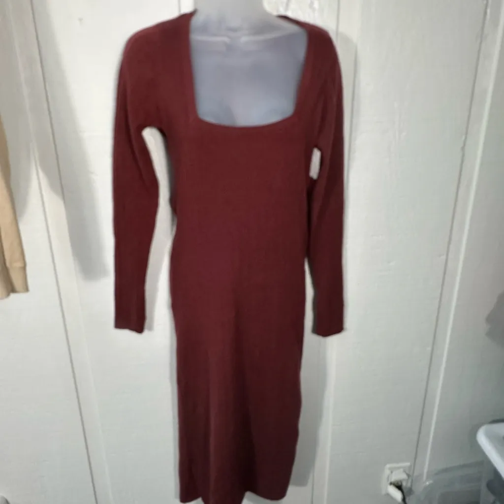 ASOS Knit Maroon Square Neckline Long Sleeve Sweater Dress Size 6 NWOT - Image 4
