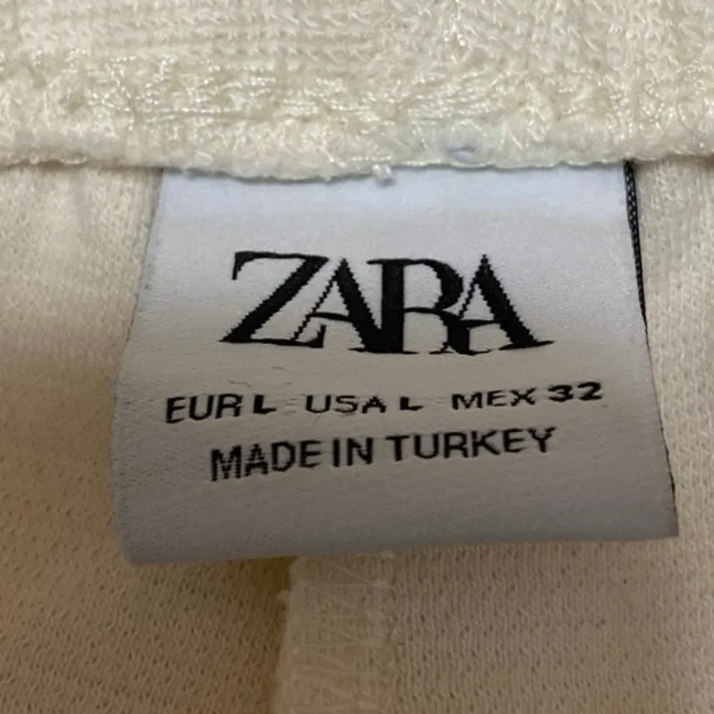 Zara Women's Cream White High Rise Elastic Waist Wide Leg Lounge Sweat Shorts L - Image 4