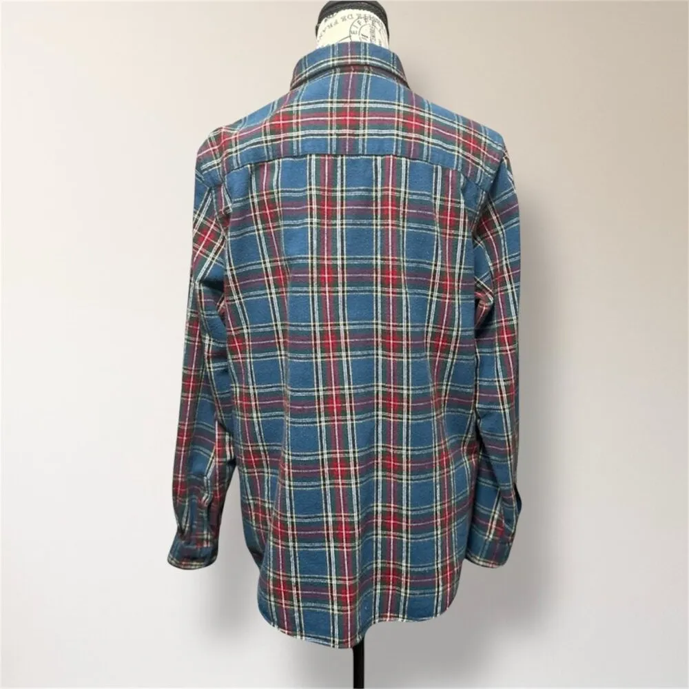 L.L.Bean Blue Red Plaid Flannel Button Up Shirt Cotton Long Sleeve Womens M Cozy Size M - Image 3