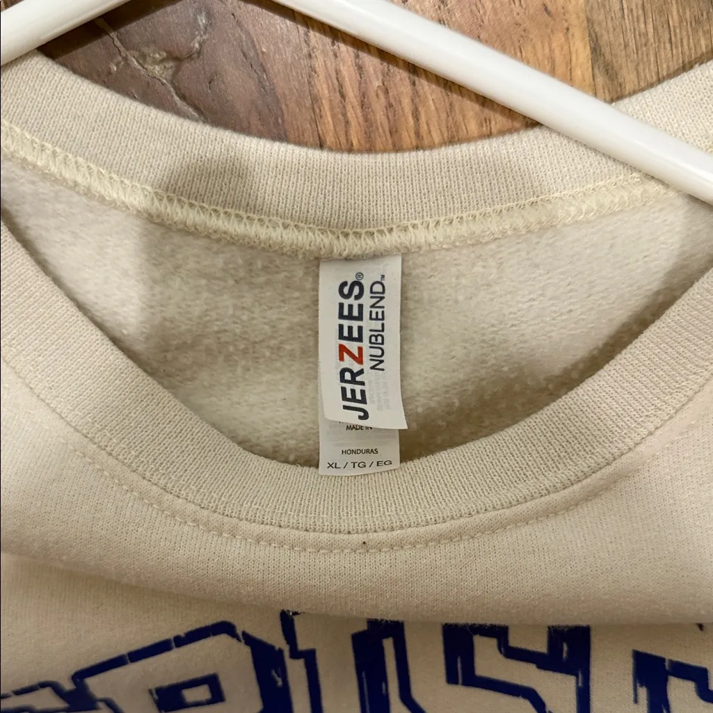 Jerzees Cream Sweatshirt with Blue Design - Image 2