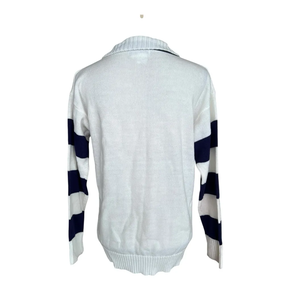 Vintage 80s Quantum Preppy Golf Navy and White Striped Sportswear Sweater Size S Blue - Image 3