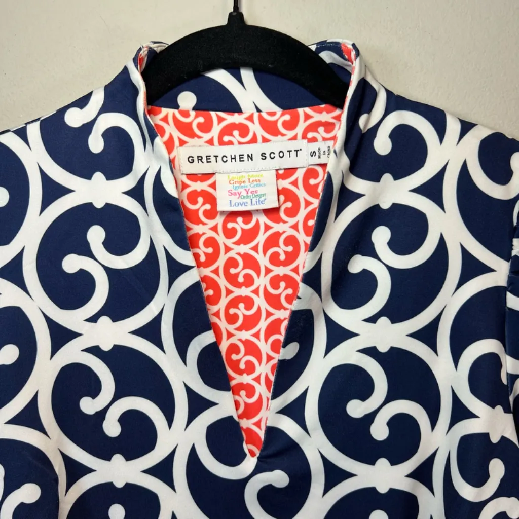 Gretchen Scott Womens Heavens Gates Dress Blue White Swirl Old Money No Belt Med - Image 3