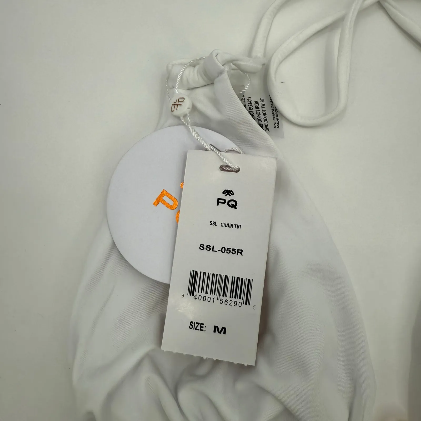 PQ SWIM PILYQ Bikini Top SZ Medium NWT White X Vale Genta Chain Triangle String - Image 6