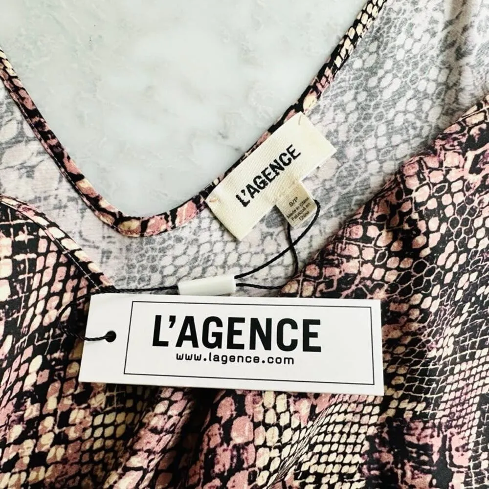 L'Agence Snake Print Lexi Cami V Neck Size Small NEW Viscose Rayon Black Tan - Image 4