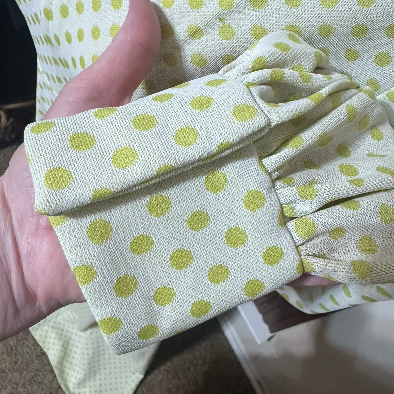 Vintage Maxi Dress 70s Yellow Polka Dot Homemade Prom Dagger Collar Mod Sz S - Image 5