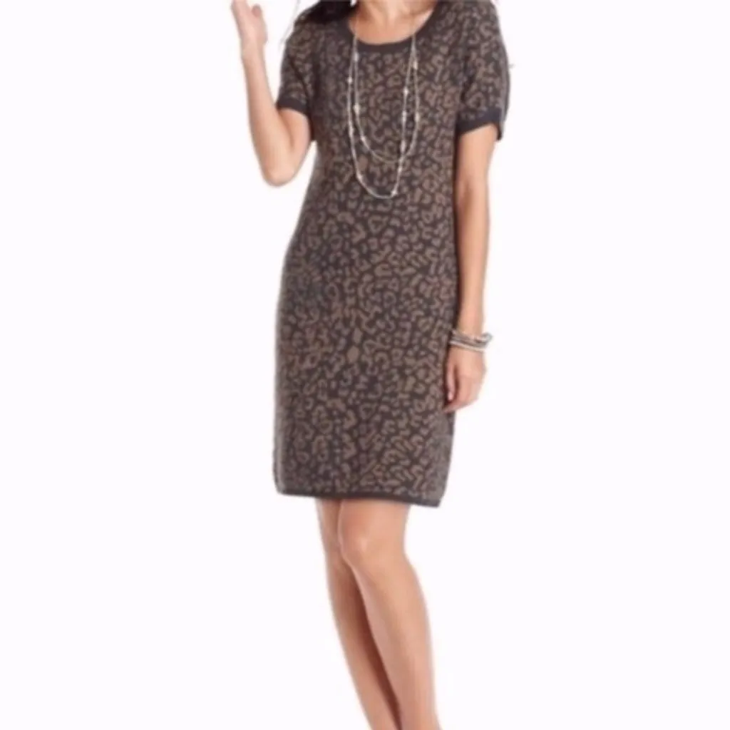 Ann Taylor Loft Leopard Print Sweater Dress Short Sleeves Size Medium - Image 8