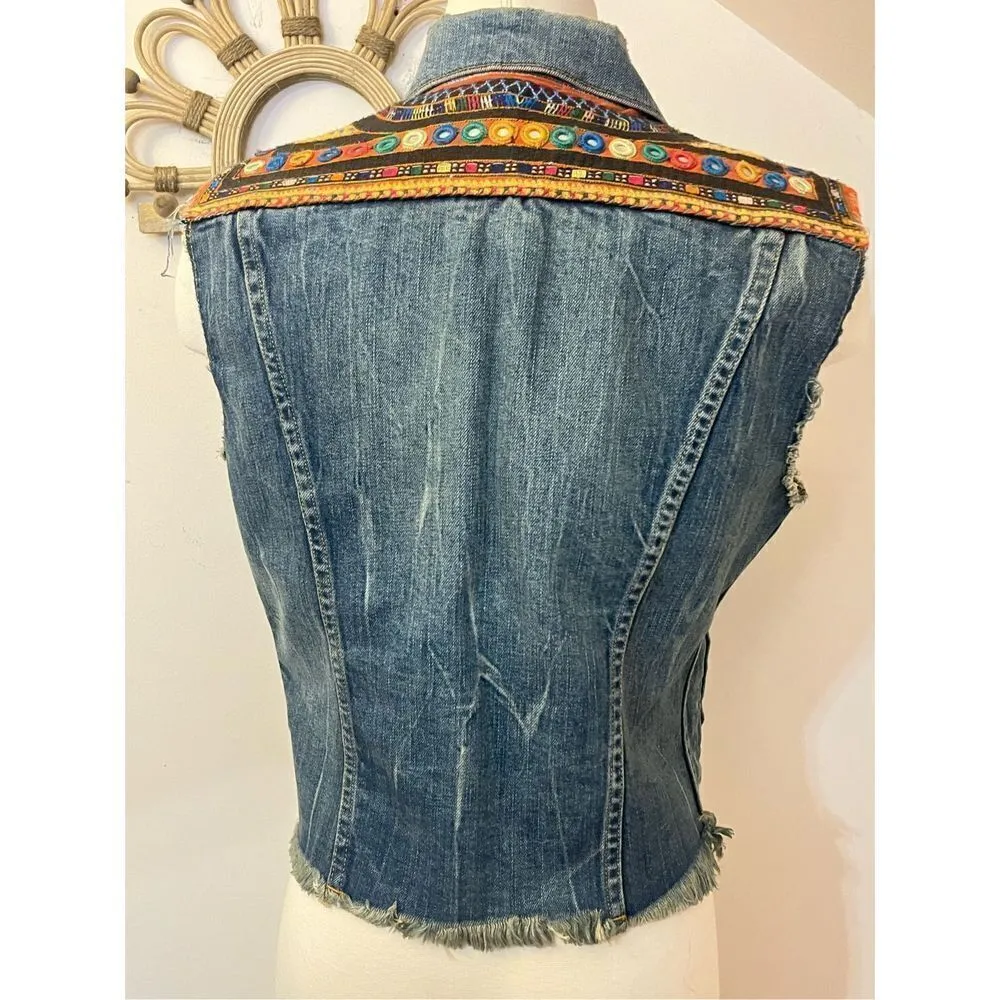 Ralph Lauren Denim Supply Embellished Denim Jean Vest Southwest Aztec S - Image 3