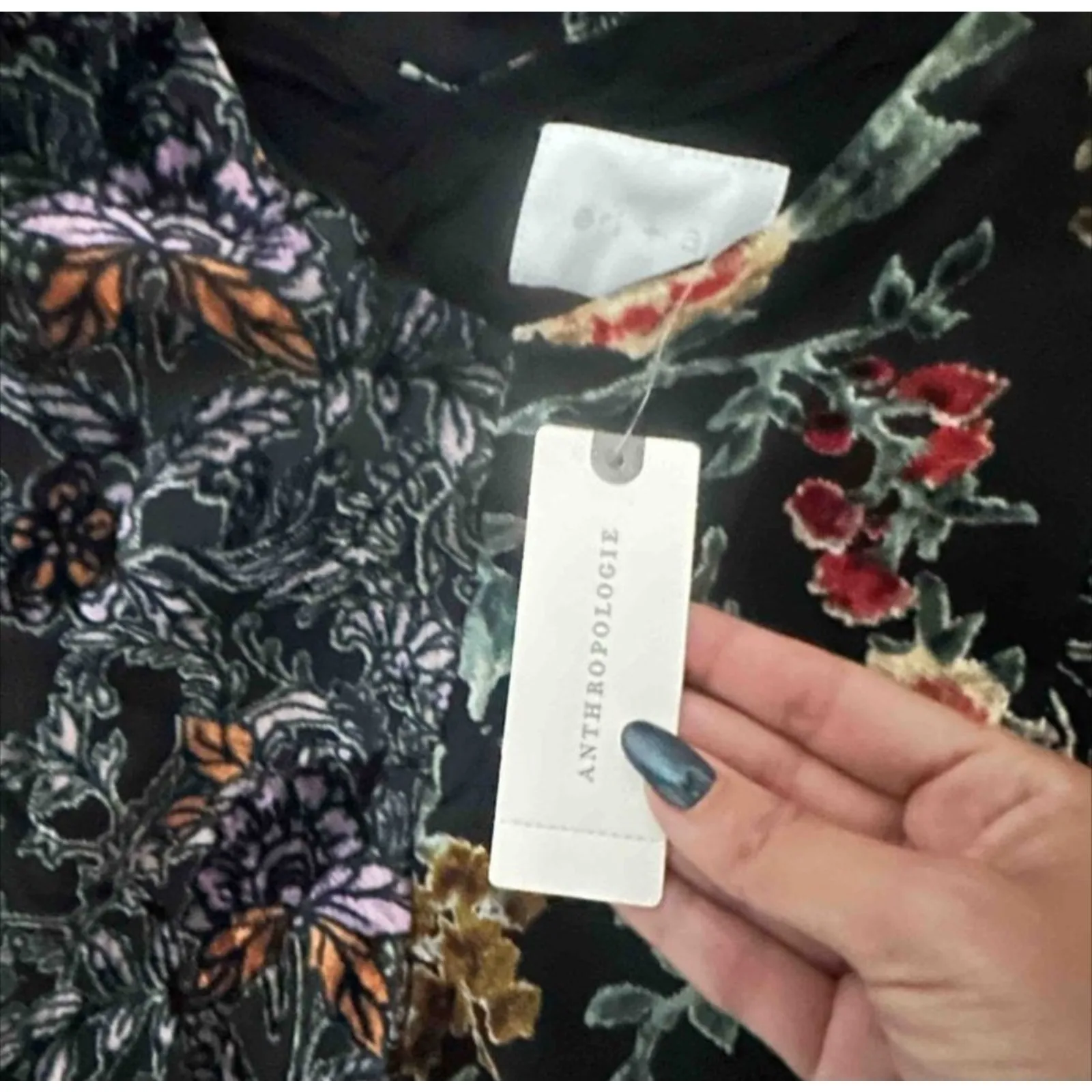 Anthropologie By Eri + Ali Velvet Swing Dress Black Flower Bohemian Size XS - Image 7