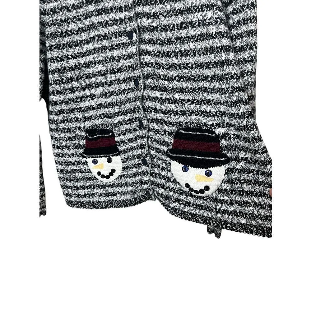 Vintage Christopher & Banks‎ 2003 Christmas Winter Snowman Cardigan Sweater L - Image 2