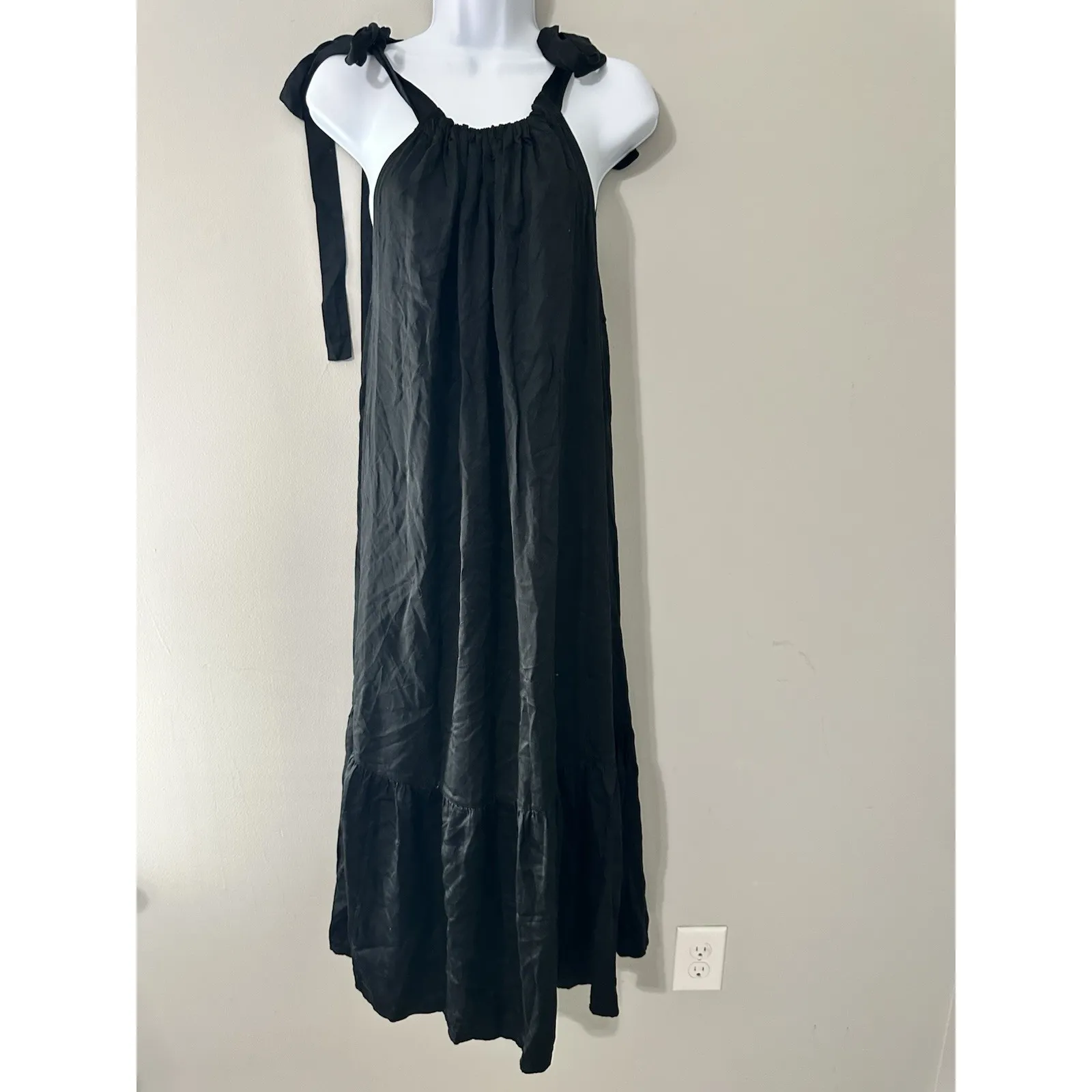 ASOS & Other Stories Gathered Black Tiered Hem Maxi Dress Size 2 - Image 2