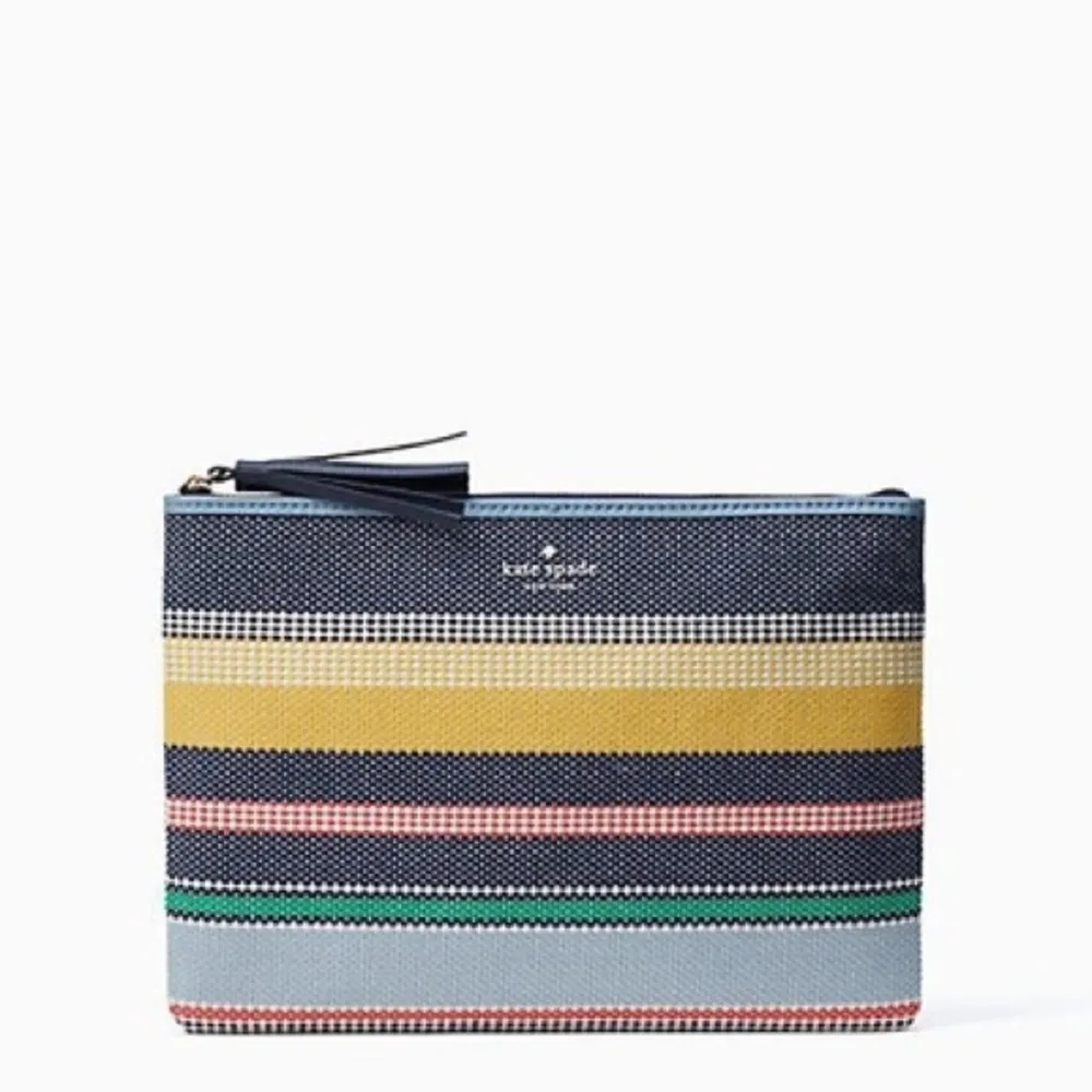 NWT Kate Spade Ash Street Boardwalk Stripe Tassel Woven Purse Bag Pouch Clutch - Image 9