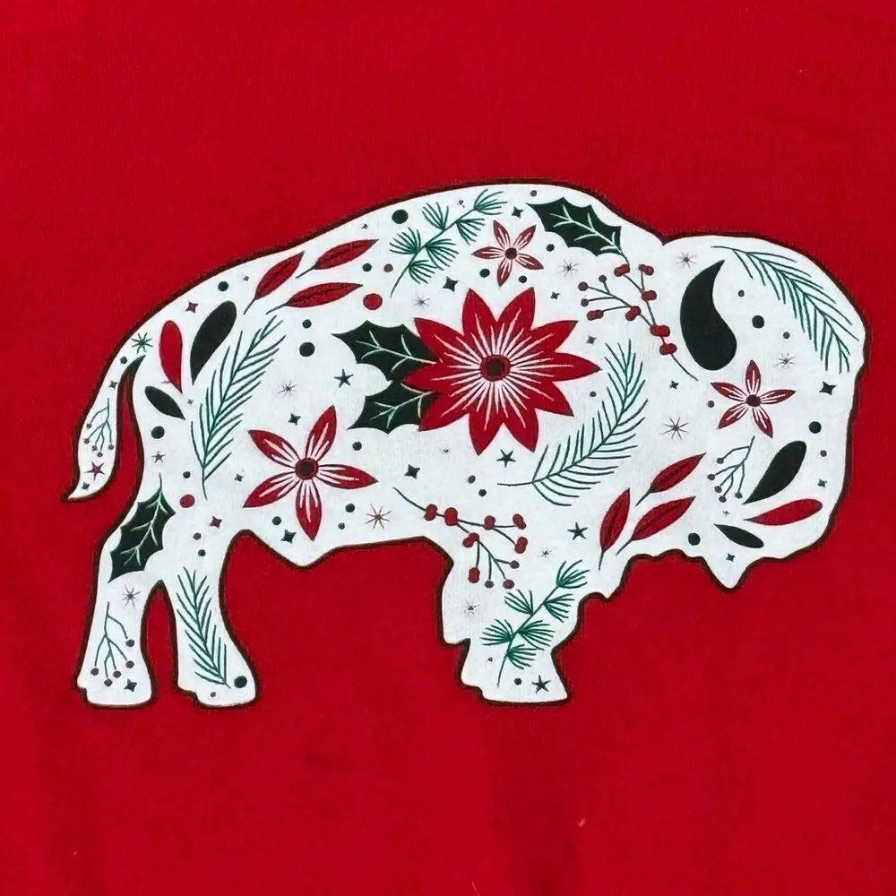Buffalo Red Floral Holly Graphic Hoodie Sweatshirt Women’s Large - Image 4