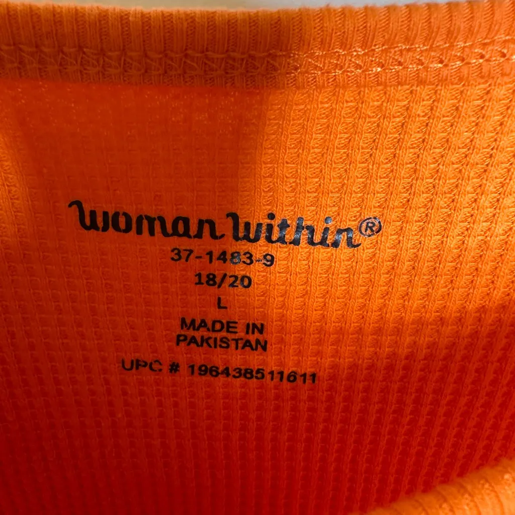 Woman Within Orange Long Sleeve Henley Shirt Women's Large 18/20 - Image 2