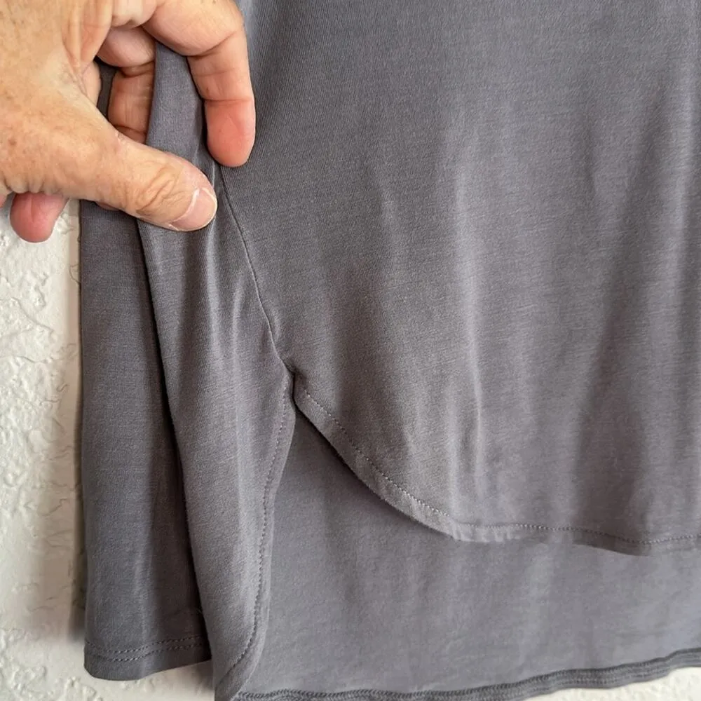 WHBM Gray Blouse V Neck Medium Long Sleeve Minimalist Rayon Office Capsule - Image 4