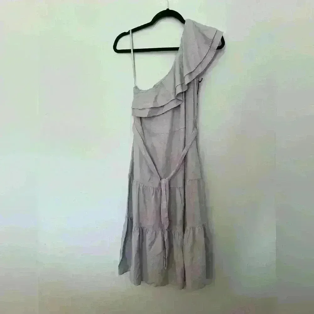 Nicole Miller One Shoulder Ruffle Trim Linen Tiered Midi Dress Size Sm - Image 2