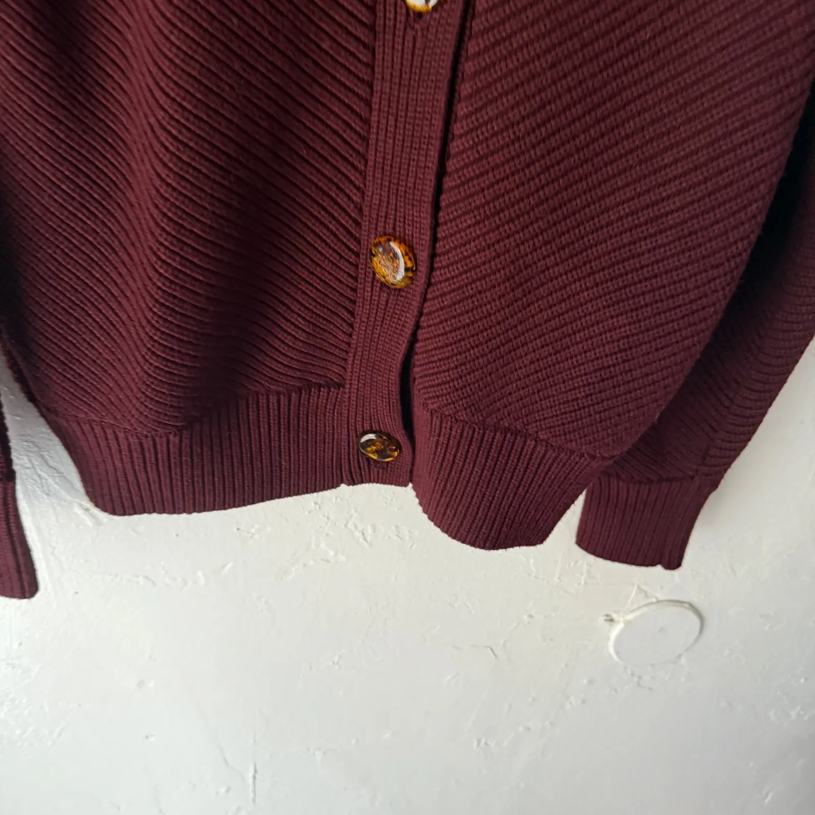Victoria Beckham Knit Cardigan Sweater Burgundy Button Front V Neck Size 2 Large - Image 3