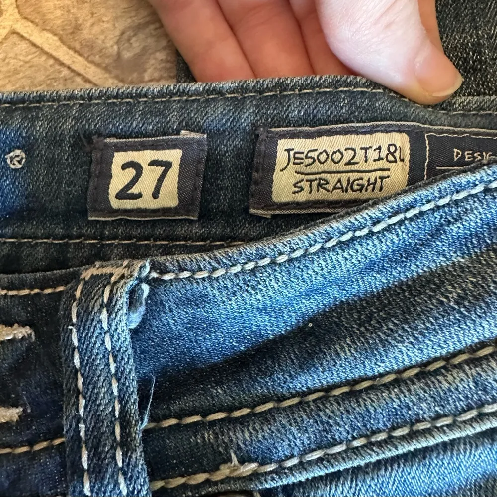 Miss Me Distressed Straight Jean Buckle Exclusive Rhinestone Button Flap Pockets - Image 4