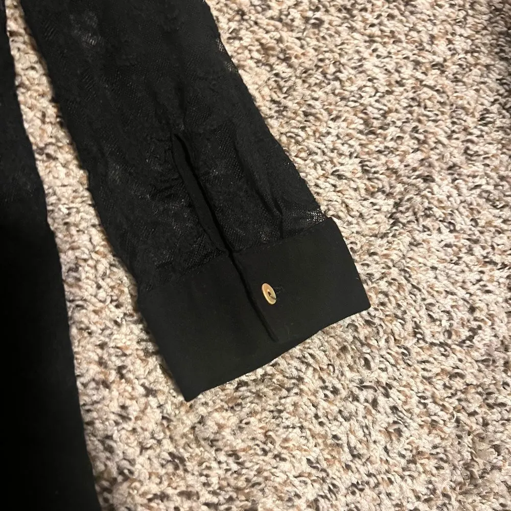 Altar'd State Black Lace-Trim‎ Long Sleeve Henley Dress Size S - Image 8