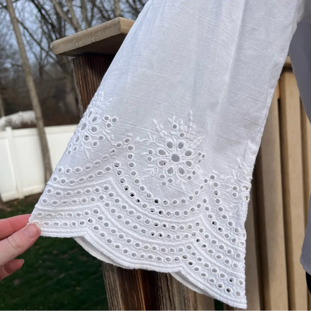 World Market Women’s 100% Cotton White Pleated Eyelet Peasant Top Blouse Sz S/M - Image 4