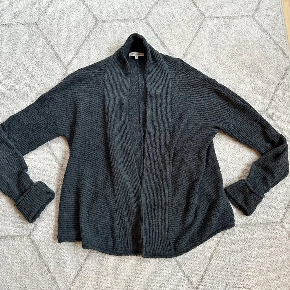 Madewell Blue Slate Ribbed Cropped Open Front Cardigan Shawl Collar sz Xs - Image 2