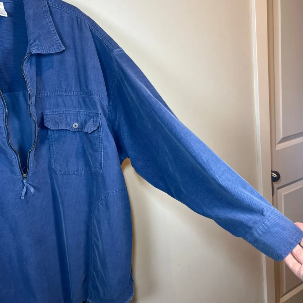 Offline By Aerie Corduroy Half Zip Shacket Shirt Sapphire Blue Pockets Womens XL - Image 5