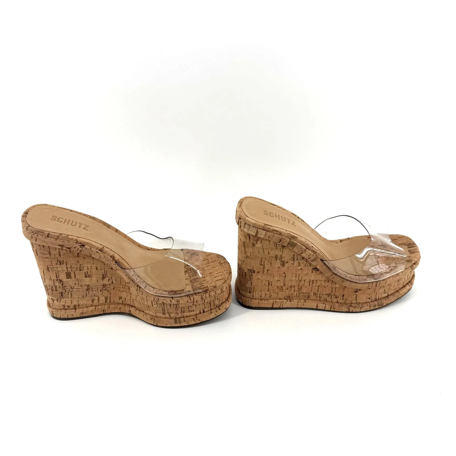 Schutz Dalle Vinyl Platform Sandals Sz 8 NWOB Cork Wedge Square Toe Slip On - Image 5