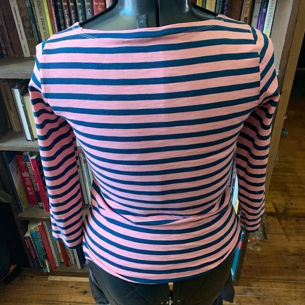J Crew nautical French pink & navy stripes preppy knit top Size XS - Image 2