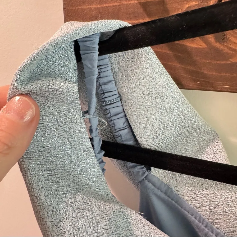 Rickie Freeman for Teri Jon Off Shoulder Metallic Jacquard Ice Blue Column Gown Size 16 - Image 8