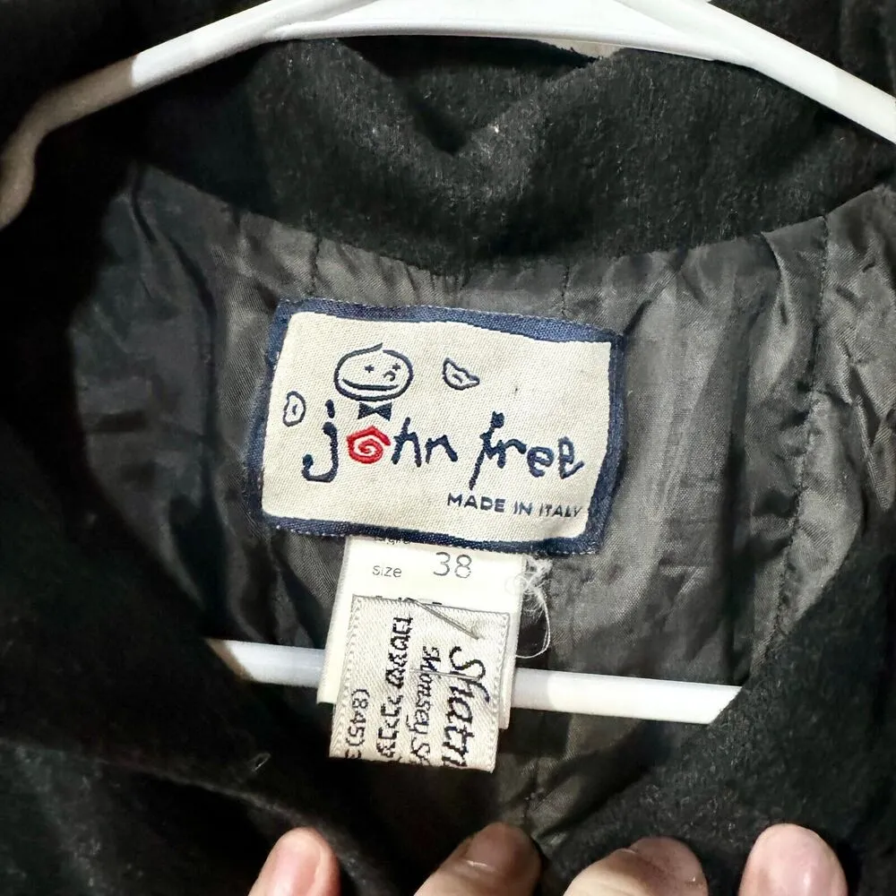 JOHN FREE Pea Coat Women Size 38/M Wooden Button Down Hooded Wool Blend Black Size M - Image 2