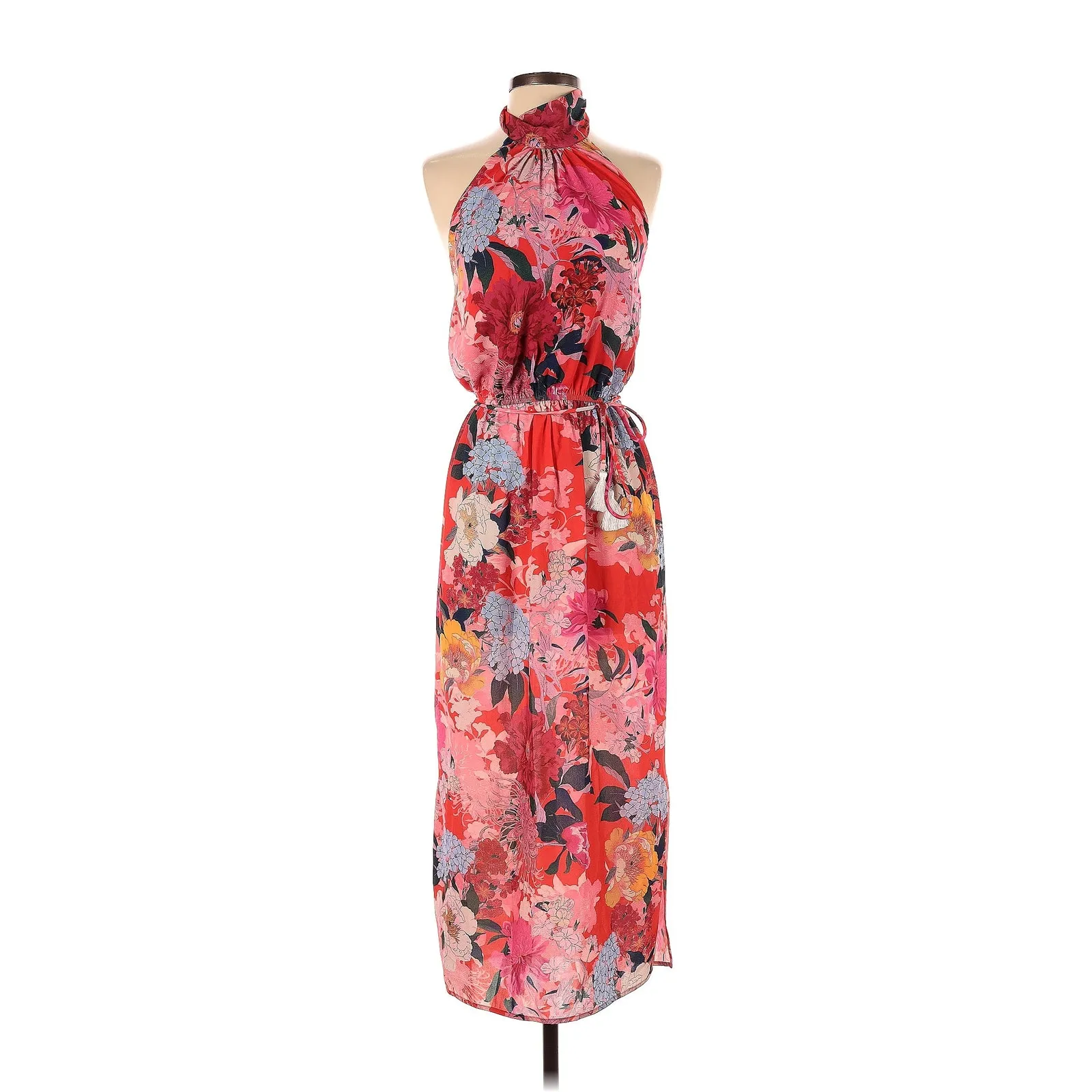 CARA CARA Allison‎ Tie Neck Midi Dress Pink Floral Size XS Red - Image 6