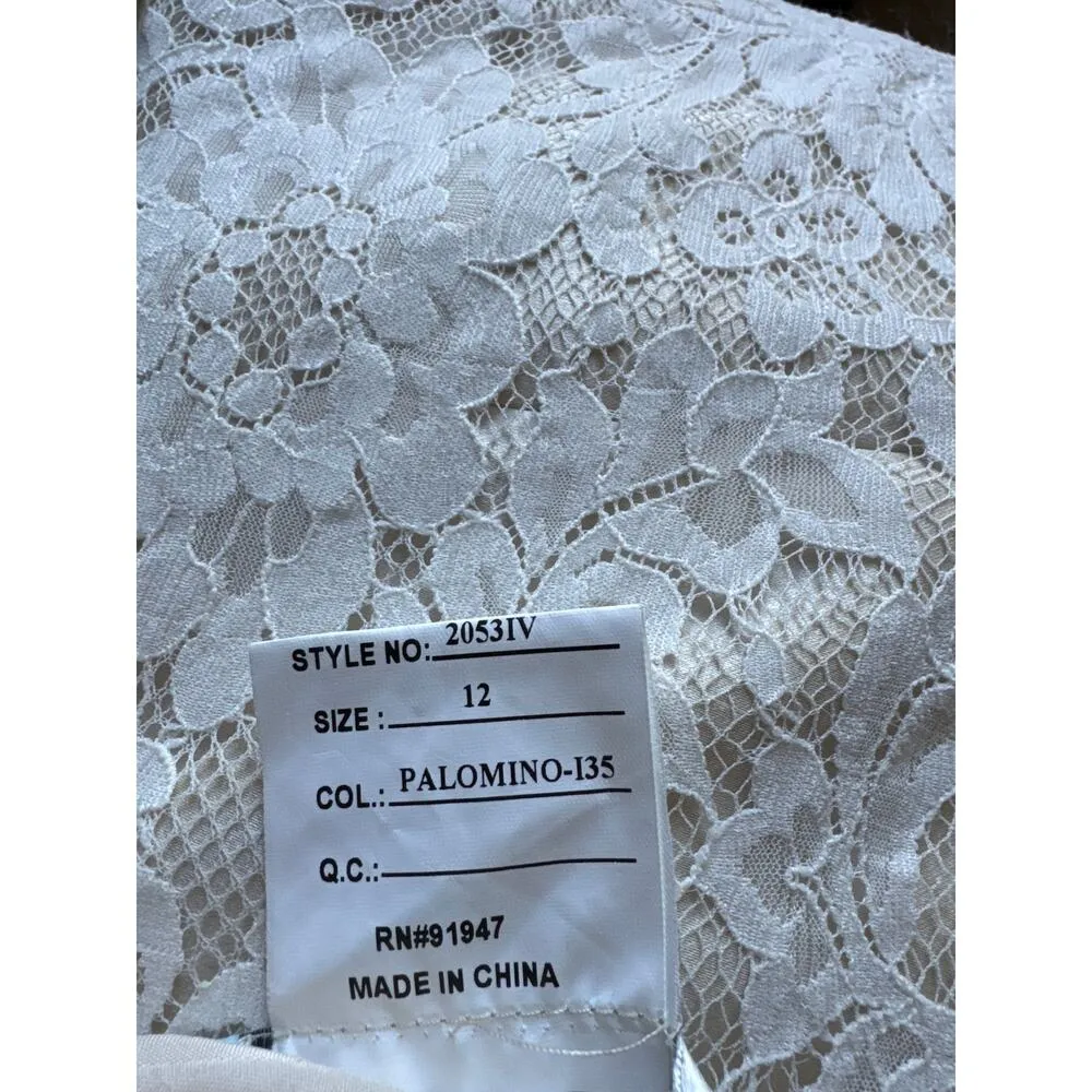 Dessy formal lace strapless bridesmaid dress long sash bow ivory 12 White - Image 11