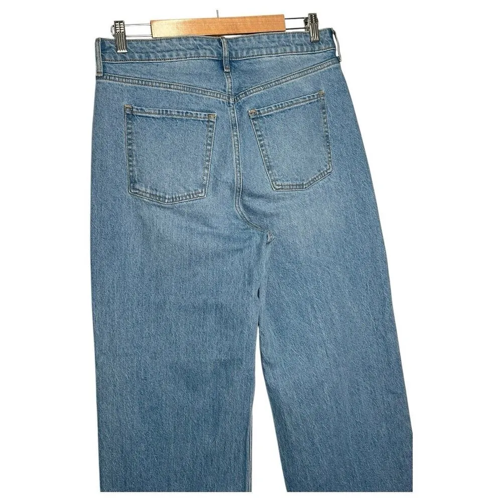 New Old Jeans Navy Womens 10 Extra High Rise Sky Hi Wide Leg Raw Hem Light Blue - Image 12