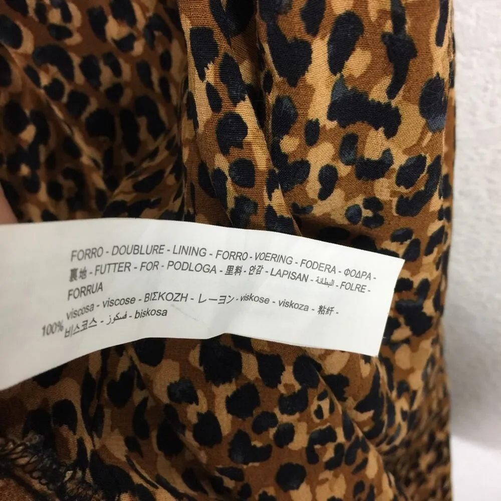 Zara Midi Wrap Dress Small Animal Print Brown Leopard Short Sleeve Casual - Image 6