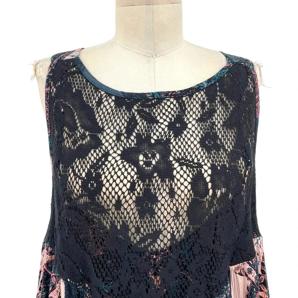 Free People Count Me In Trapeze Tunic Top Black‎ Lace Pink Size Small - Image 4